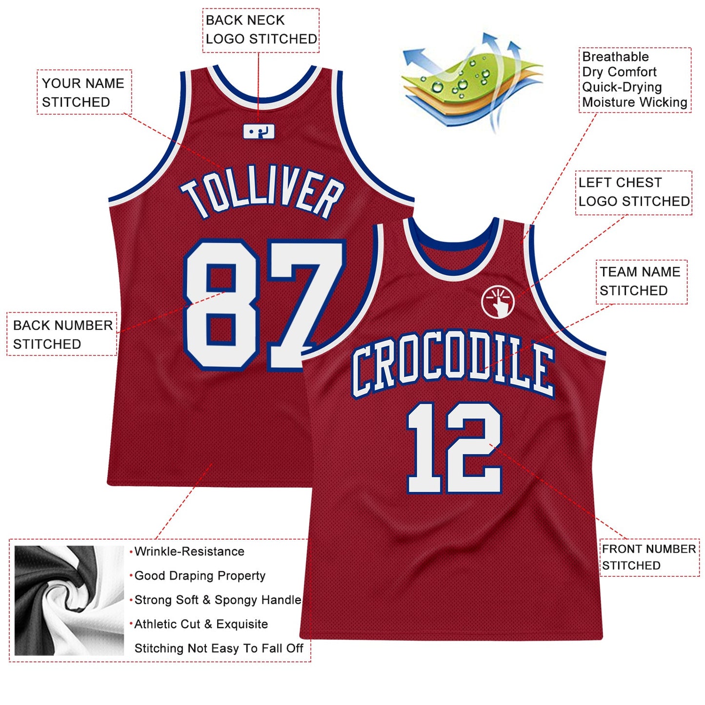 Custom Maroon White-Royal Authentic Throwback Basketball Jersey Limited