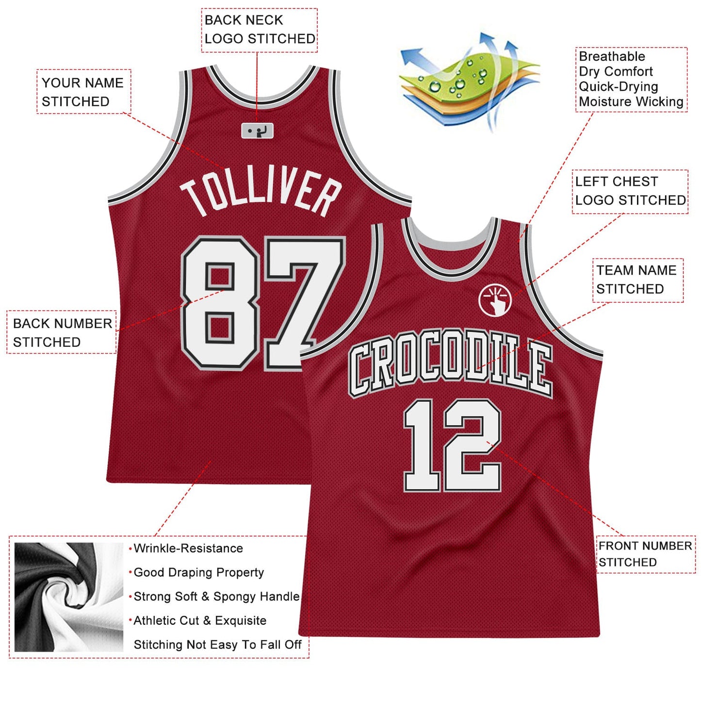 Custom Maroon White Black-Gray Authentic Throwback Basketball Jersey Limited