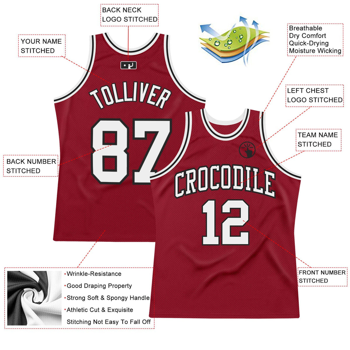 Custom Maroon White-Black Authentic Throwback Basketball Jersey Limited