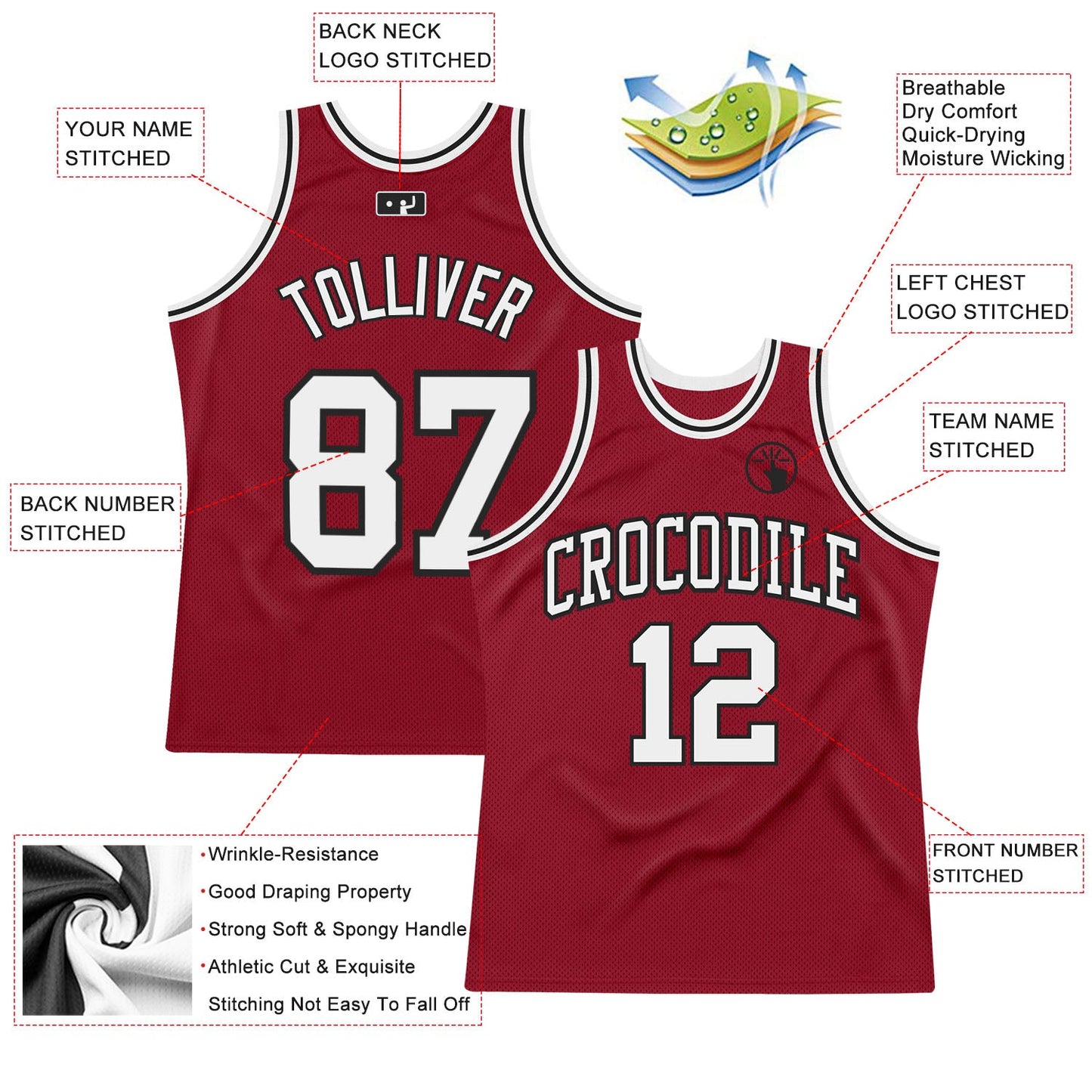 Custom Maroon White-Black Authentic Throwback Basketball Jersey Limited