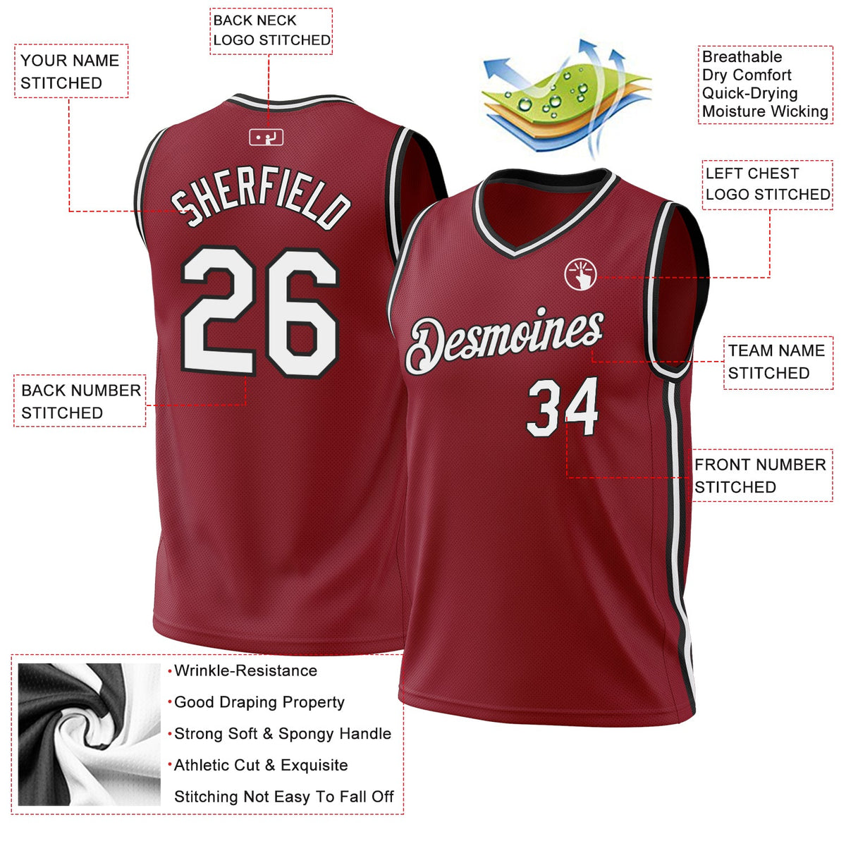 Custom Maroon White-Black Authentic Throwback Basketball Jersey Limited