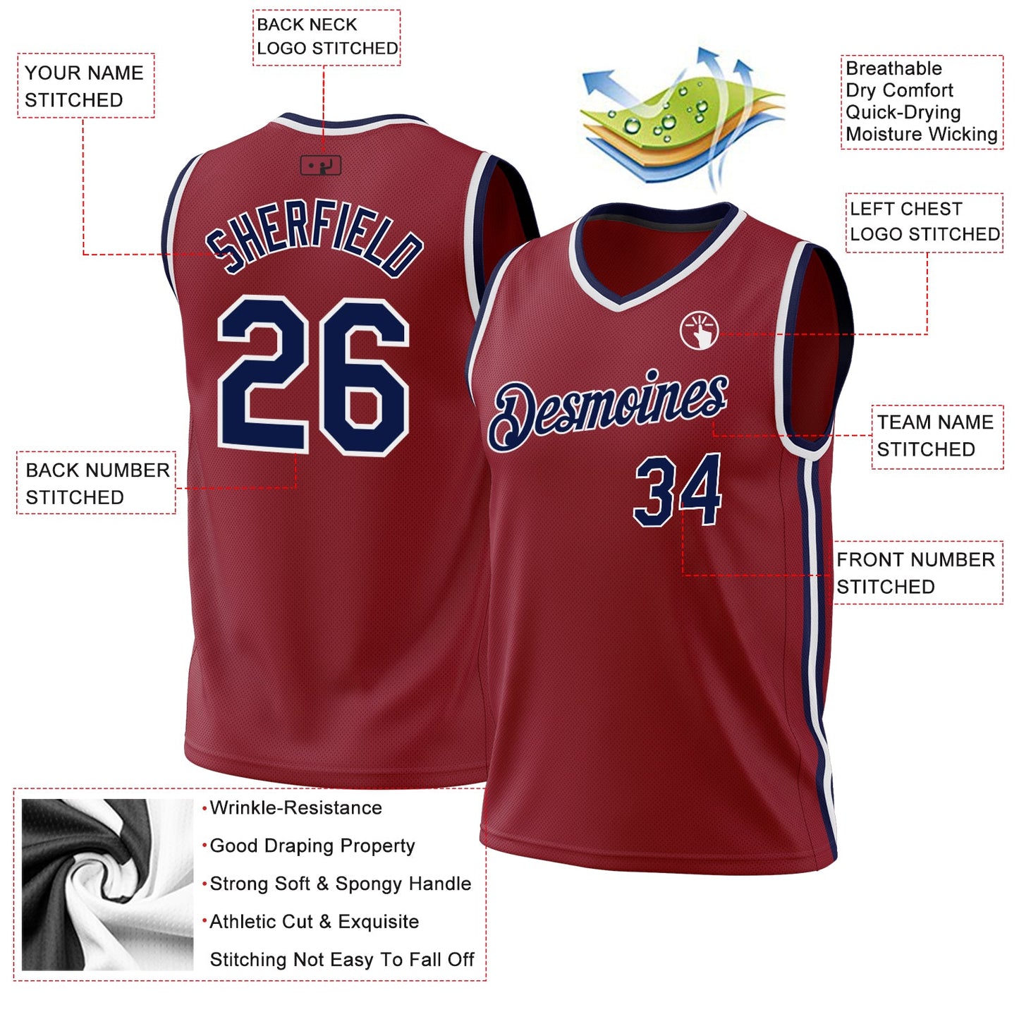 Custom Maroon Navy-White Authentic Throwback Basketball Jersey Limited