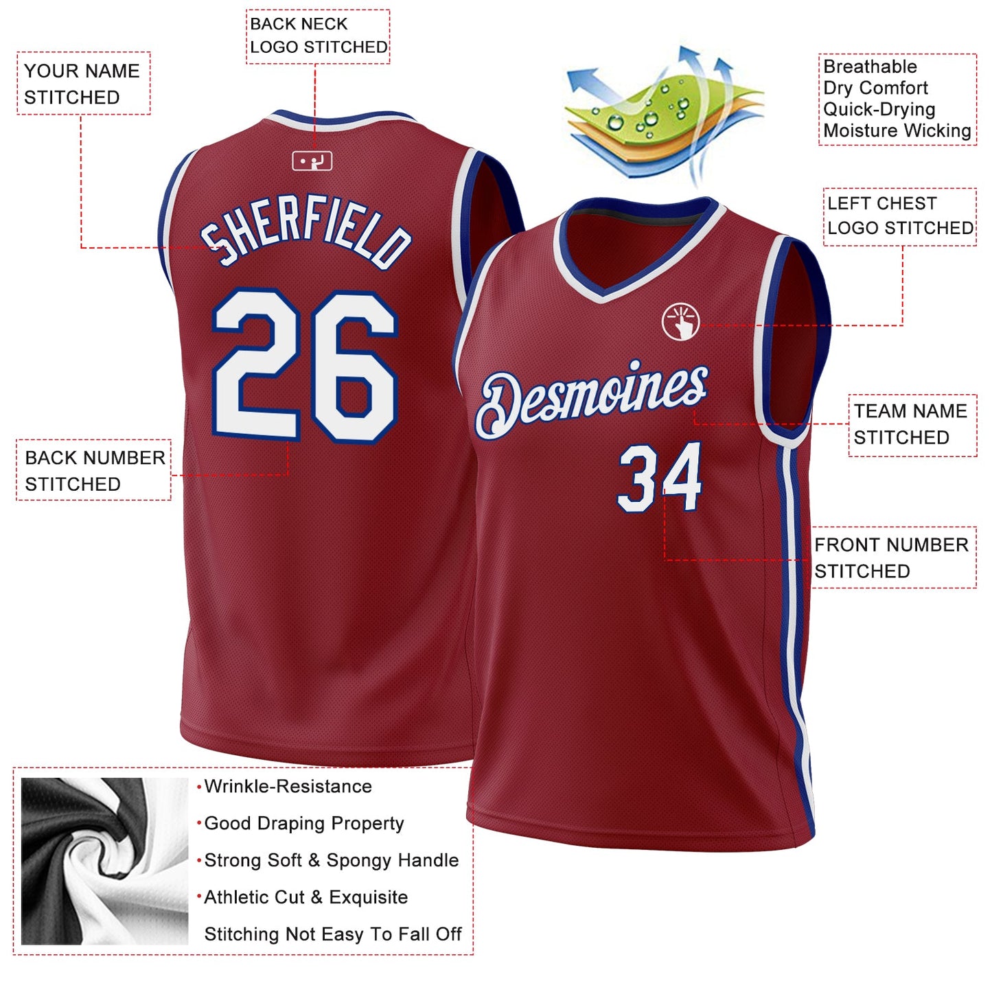 Custom Maroon White-Royal Authentic Throwback Basketball Jersey Limited