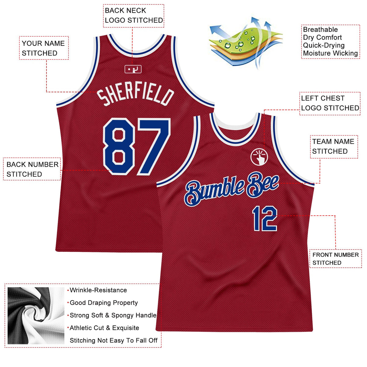 Custom Maroon Royal-White Authentic Throwback Basketball Jersey Limited