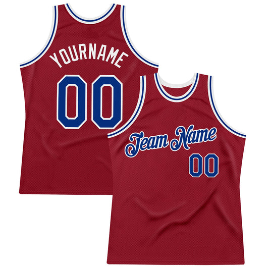 Custom Maroon Royal-White Authentic Throwback Basketball Jersey