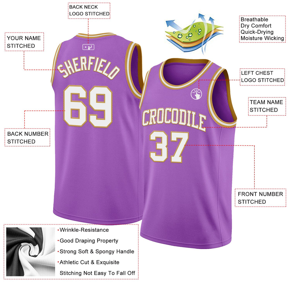 Custom Medium Purple White-Old Gold Authentic Basketball Jersey Limited
