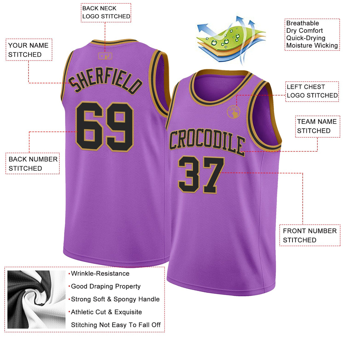 Custom Medium Purple Black-Old Gold Authentic Basketball Jersey Limited