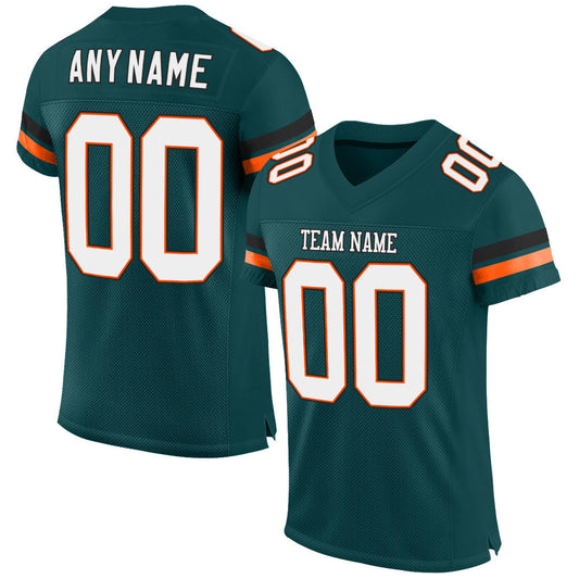 Custom Midnight Green White-Orange Mesh Authentic Football Jersey Limited