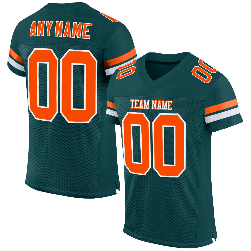 Custom Midnight Green Orange-White Mesh Authentic Football Jersey Limited