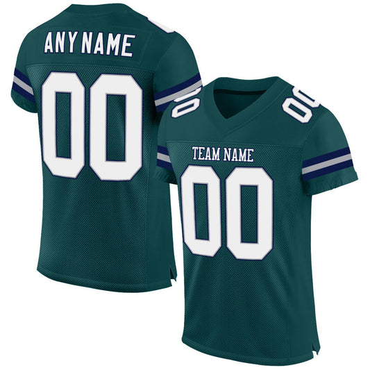 Custom Midnight Green White-Navy Mesh Authentic Football Jersey Limited