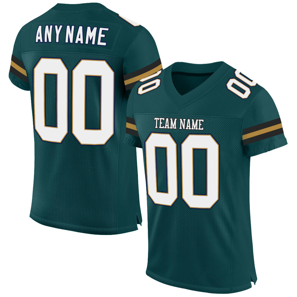 Custom Midnight Green White-Old Gold Mesh Authentic Football Jersey Limited