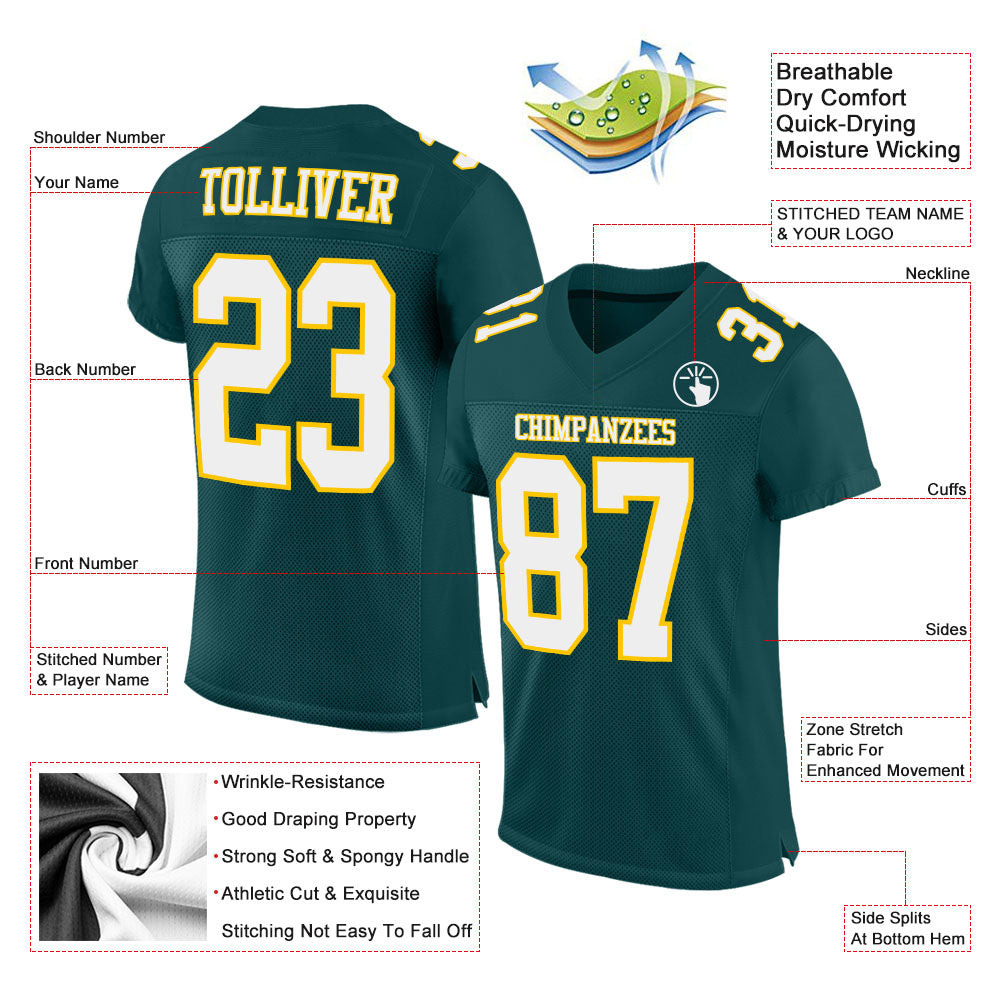 Custom Midnight Green White-Gold Mesh Authentic Football Jersey Limited