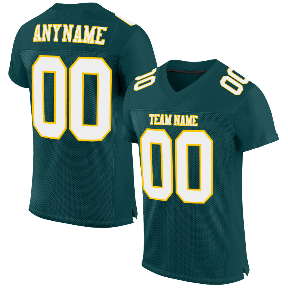 Custom Midnight Green White-Gold Mesh Authentic Football Jersey Limited