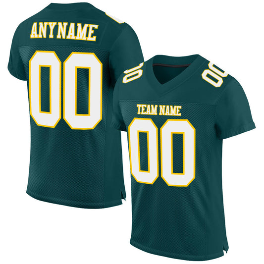 Custom Midnight Green White-Gold Mesh Authentic Football Jersey Limited