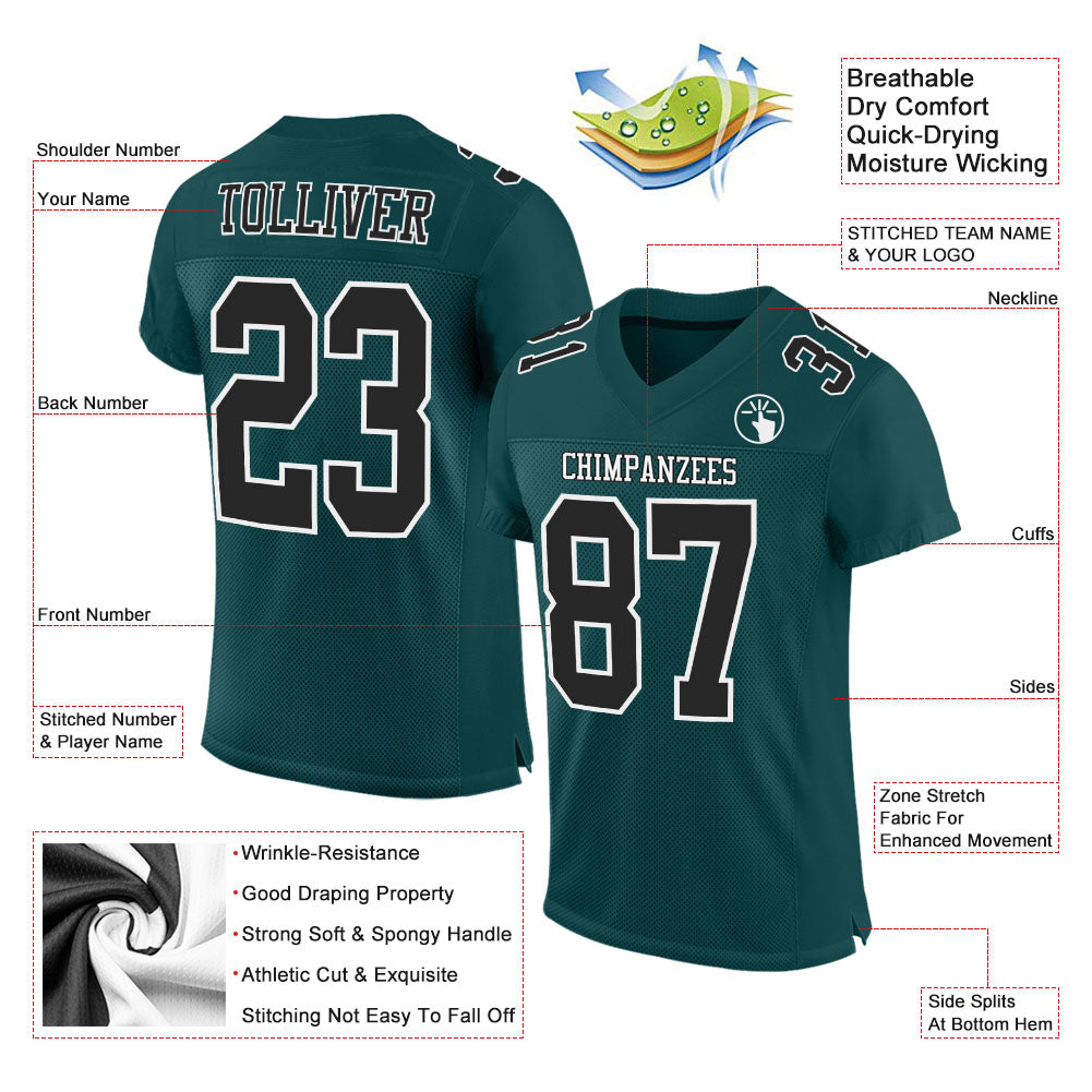 Custom Midnight Green Black-White Mesh Authentic Football Jersey Limited