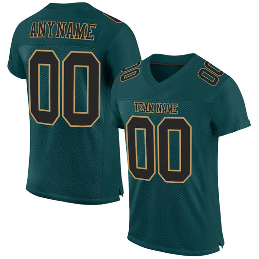 Custom Midnight Green Black-Old Gold Mesh Authentic Football Jersey Limited