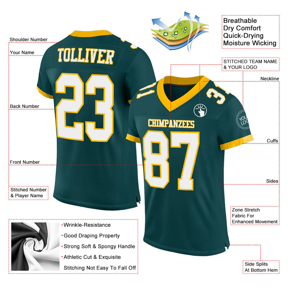 Custom Midnight Green White-Gold Mesh Authentic Football Jersey Limited