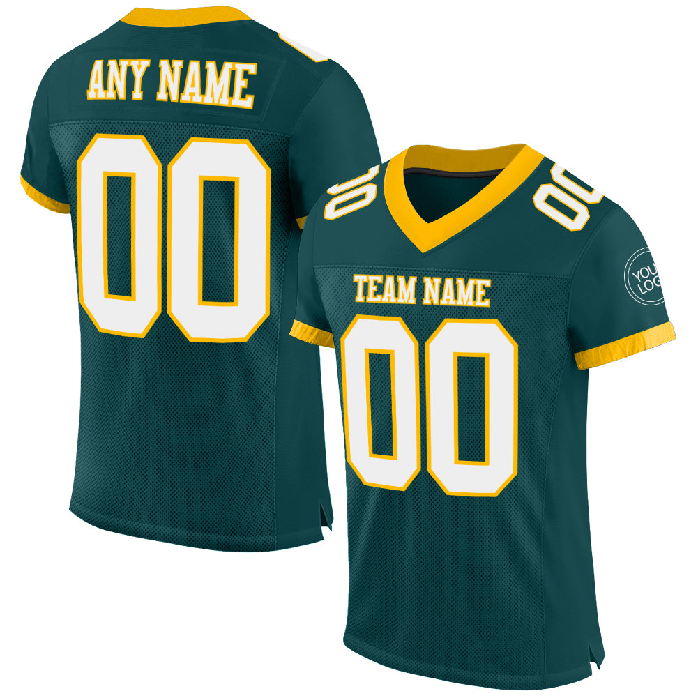Custom Midnight Green White-Gold Mesh Authentic Football Jersey Limited