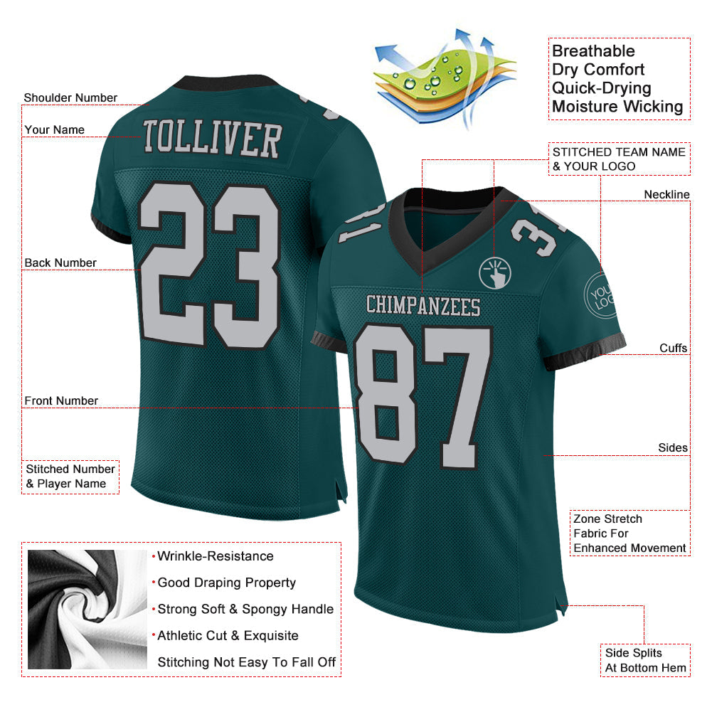 Custom Midnight Green Gray-Black Mesh Authentic Football Jersey Limited