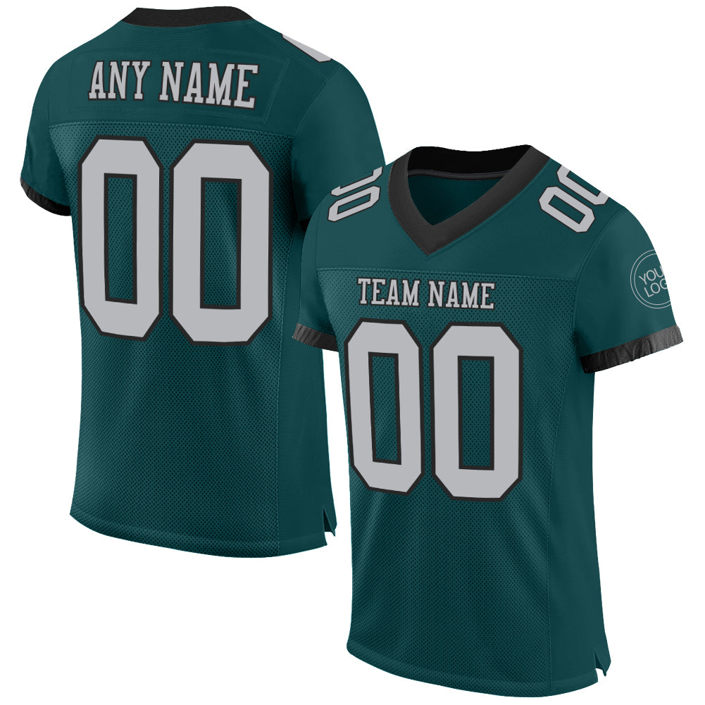 Custom Midnight Green Gray-Black Mesh Authentic Football Jersey Limited