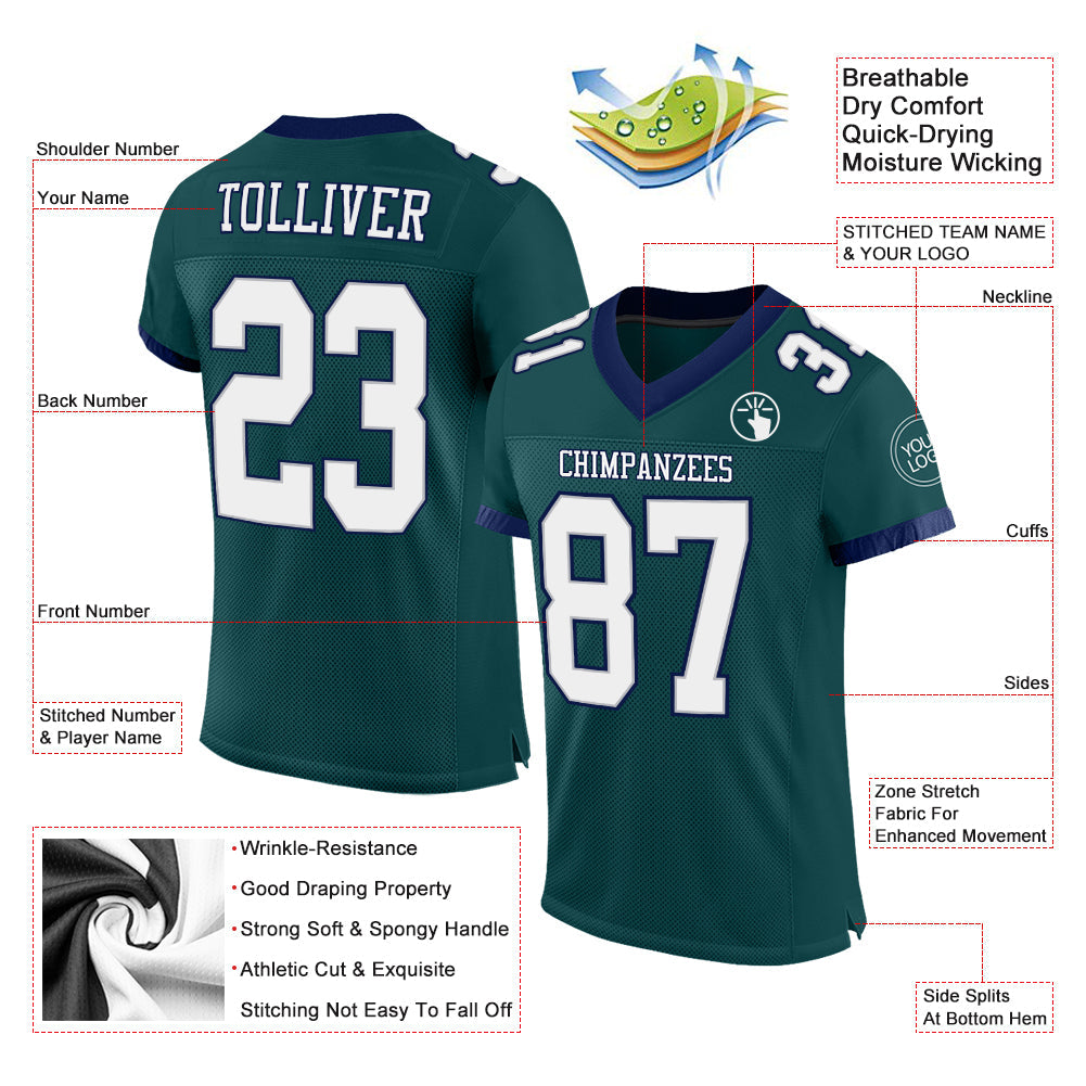 Custom Midnight Green White Gray-Navy Mesh Authentic Football Jersey Limited