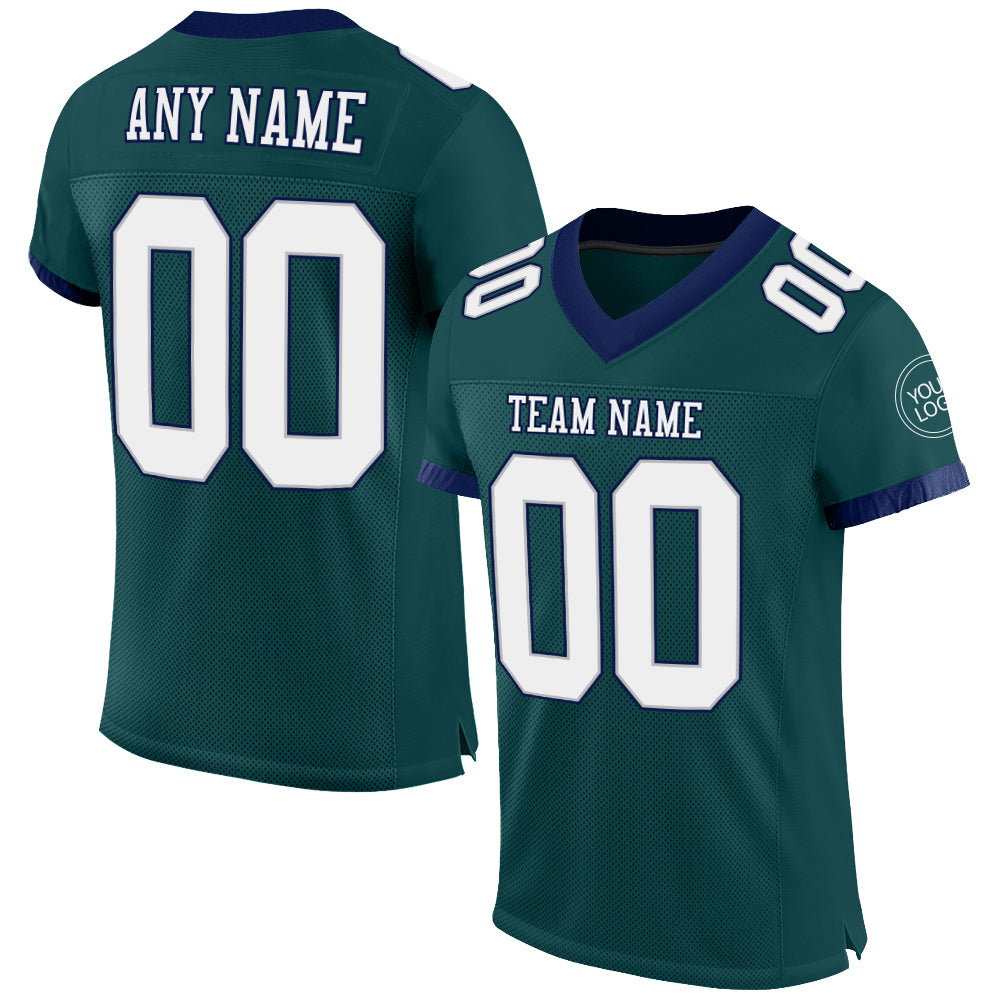 Custom Midnight Green White Gray-Navy Mesh Authentic Football Jersey Limited