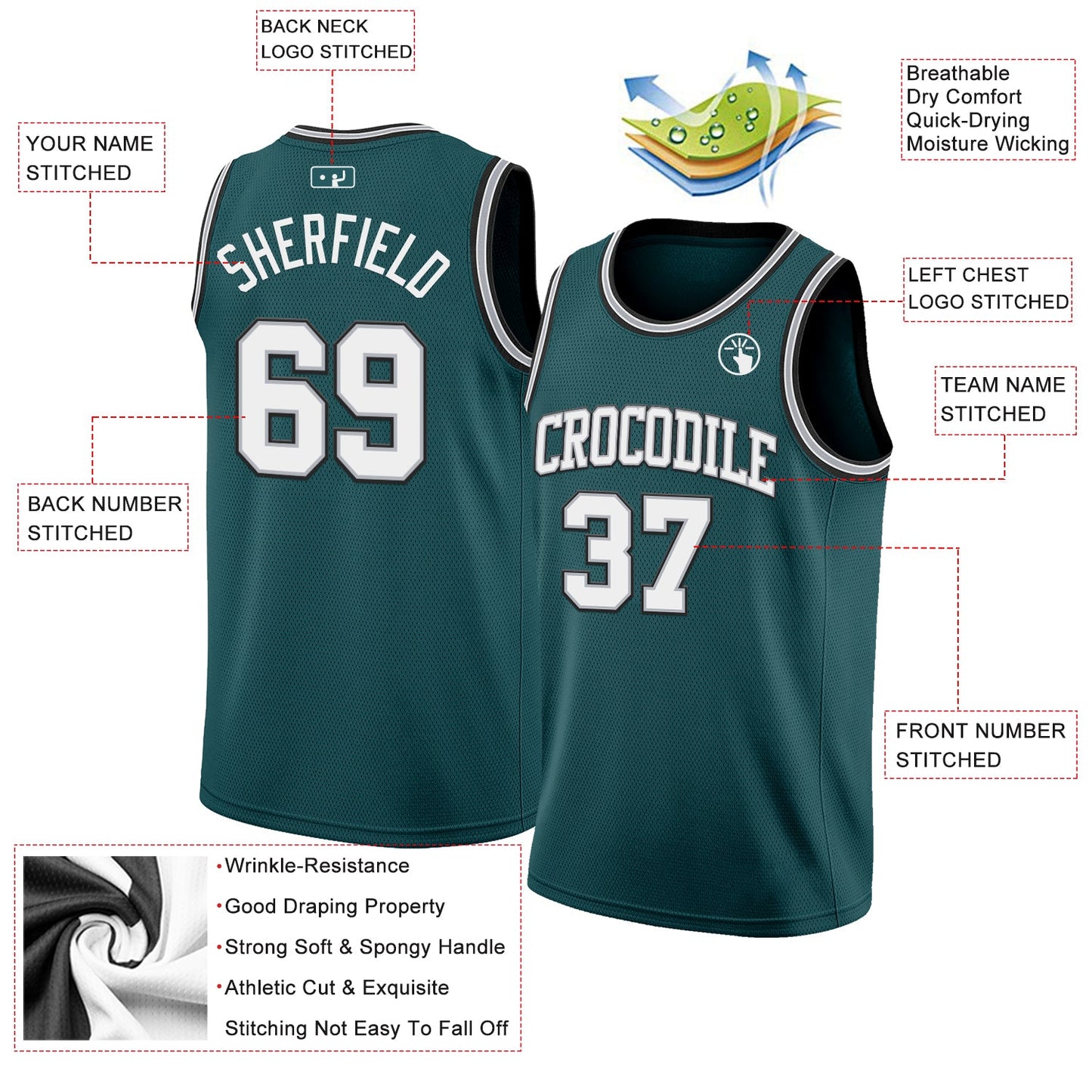 Custom Midnight Green White Gray-Black Authentic Basketball Jersey Limited