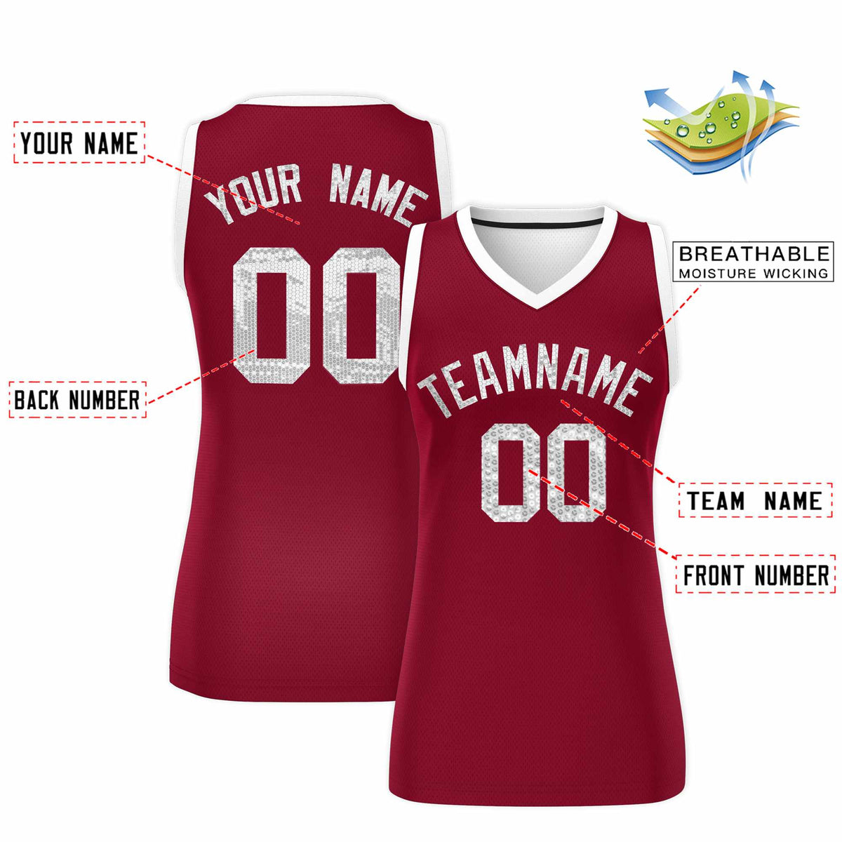 Custom Crimson White Women Basketball Jersey Sequined Dress Limited