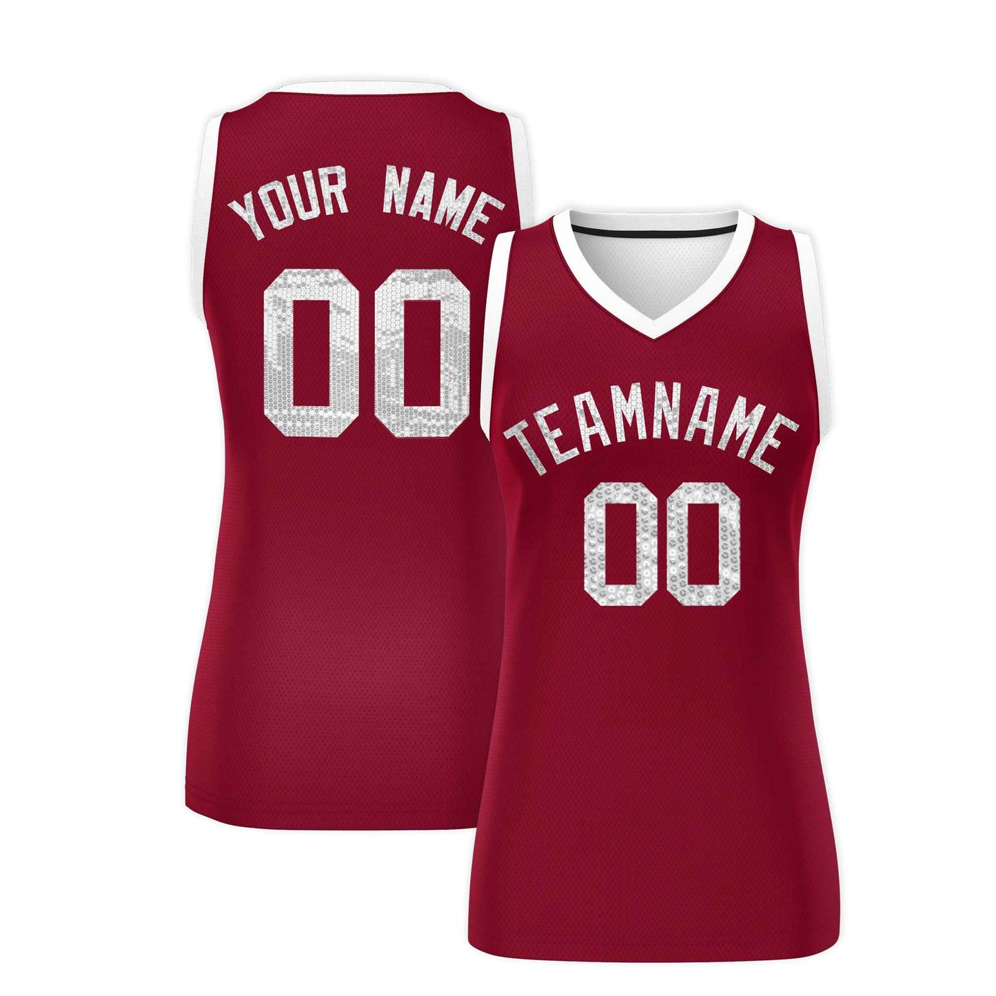 Custom Crimson White Women Basketball Jersey Sequined Dress