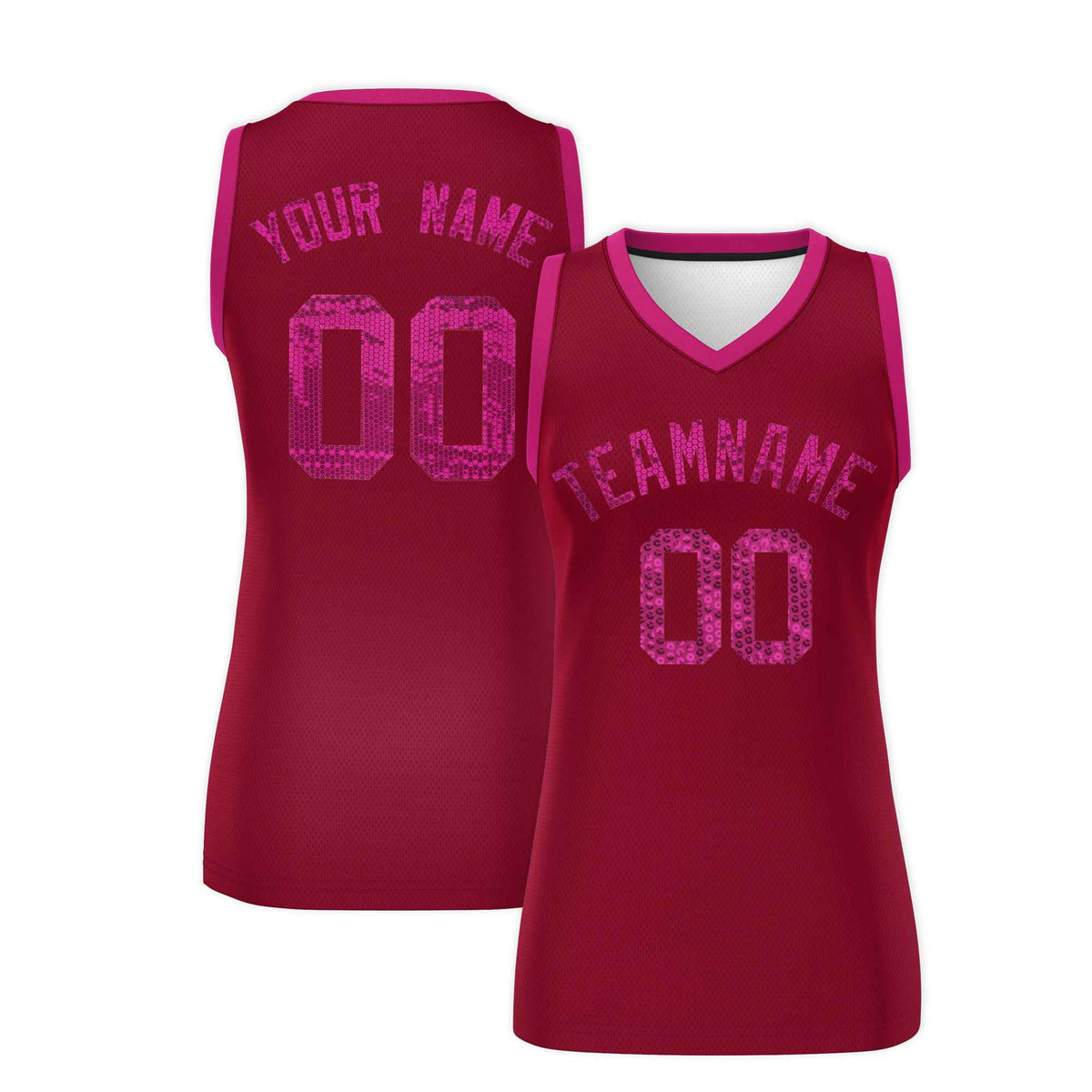 Custom Crimson Pink Women Basketball Jersey Sequined Dress