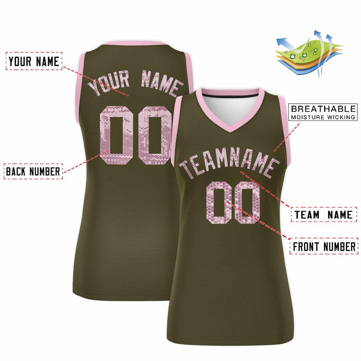 Custom Olive Light Pink Women Basketball Jersey Sequined Dress Limited