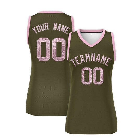 Custom Olive Light Pink Women Basketball Jersey Sequined Dress