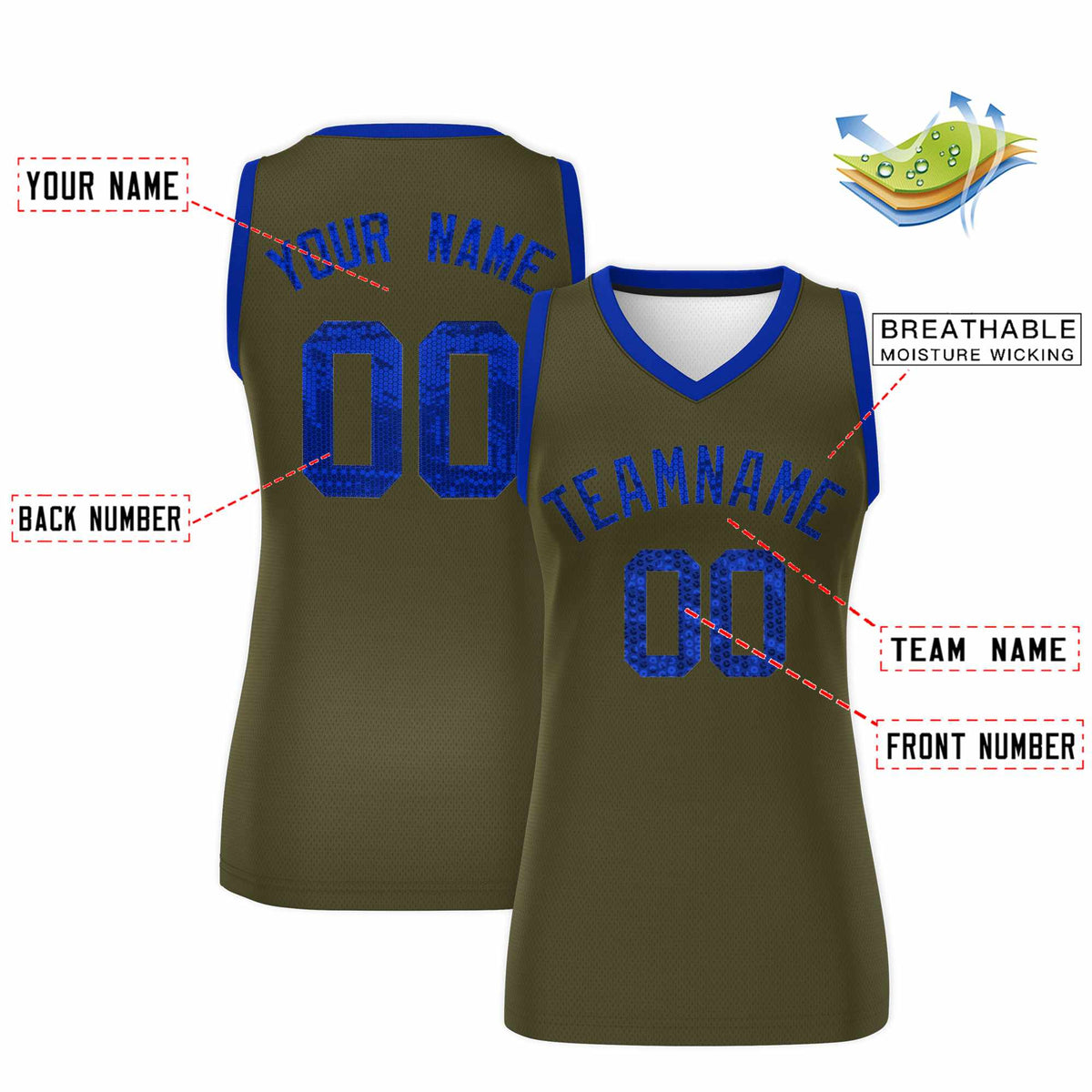 Custom Olive Royal Women Basketball Jersey Sequined Dress Limited