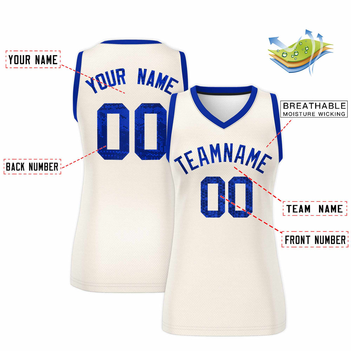 Custom Cream Royal Women Basketball Jersey Sequined Dress Limited