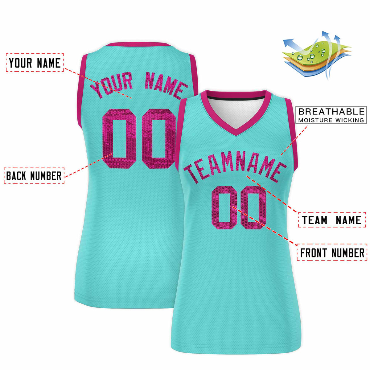 Custom Bright Green Pink Women Basketball Jersey Sequined Dress Limited