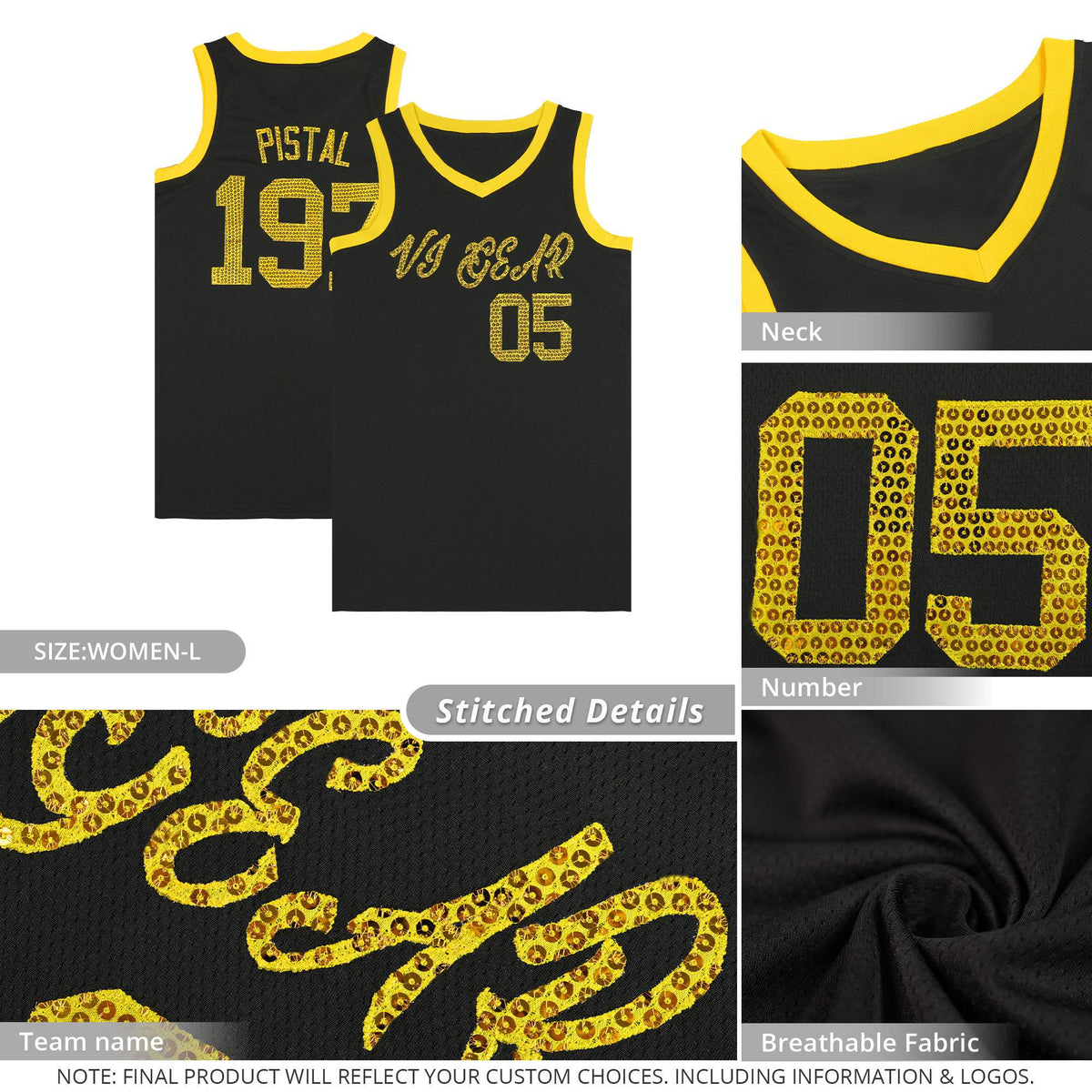 Custom Gold Sequined Tops Athletic Basketball Jersey Limited
