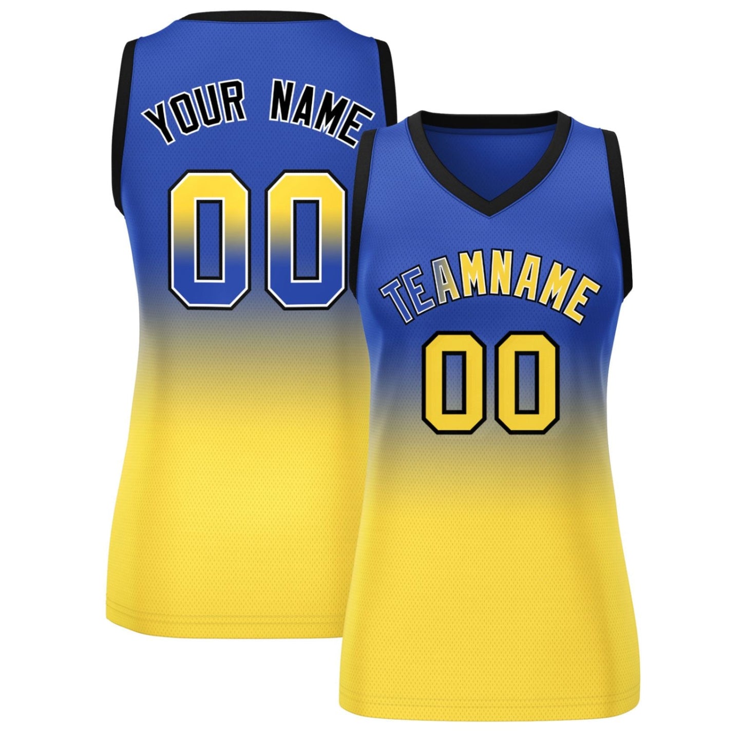 Custom Navy Gold Gradient Fashion Tops Mesh Basketball Jersey For Women