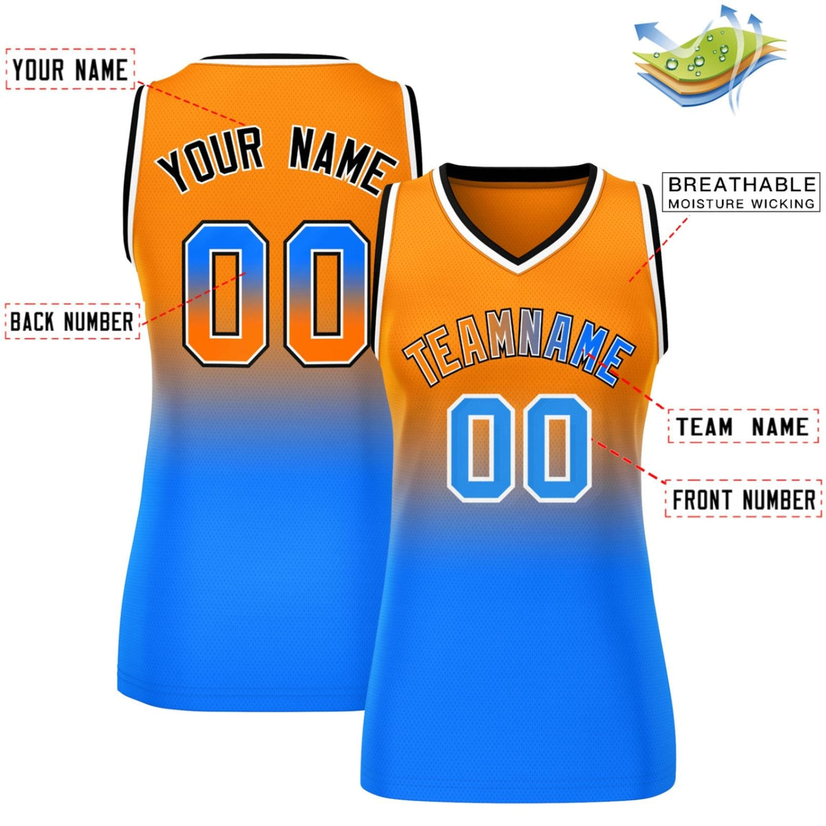 Custom Orange Royal Gradient Fashion Tops Mesh Basketball Jersey For Women Limited