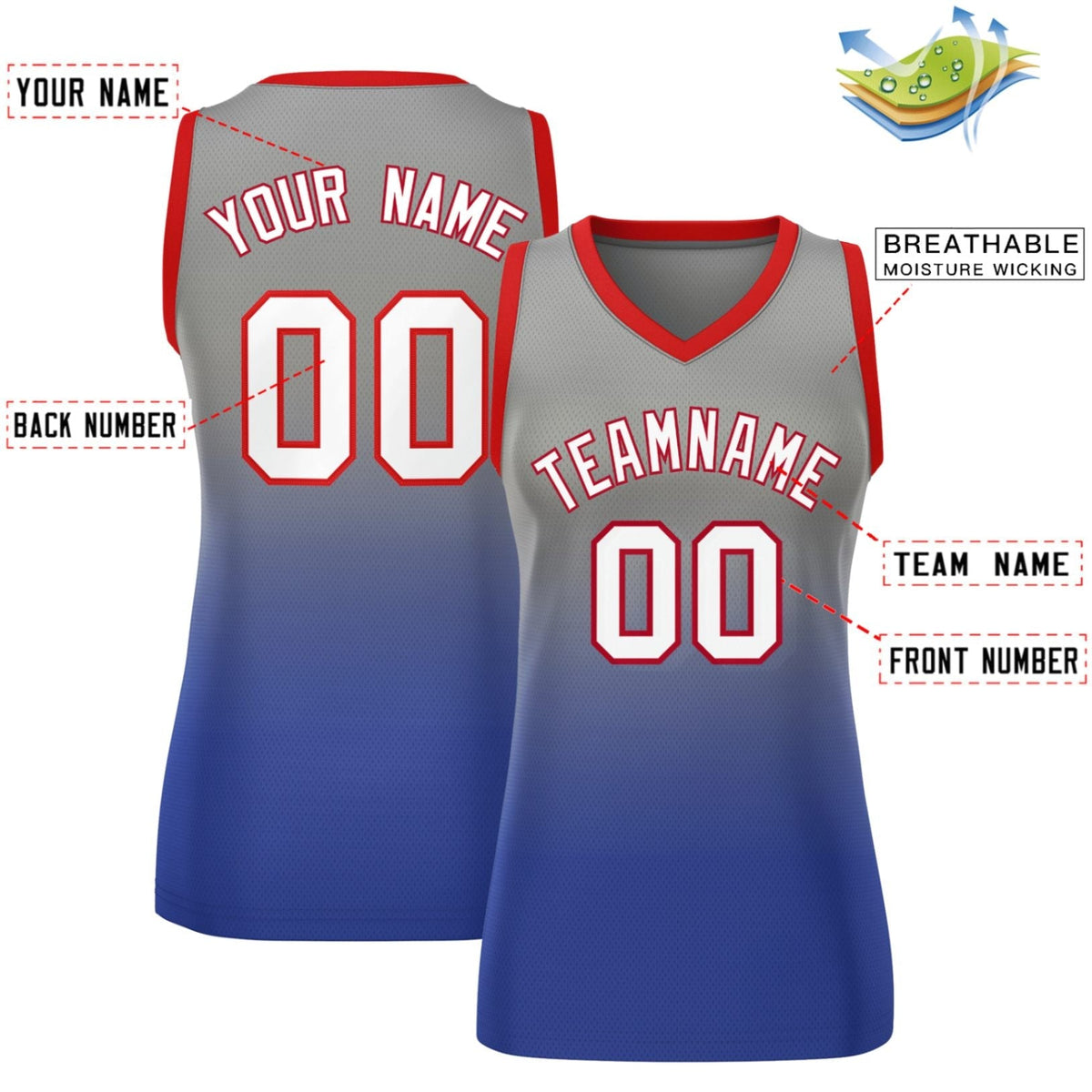 Custom Gray Royal Gradient Fashion Tops Mesh Basketball Jersey For Women Limited