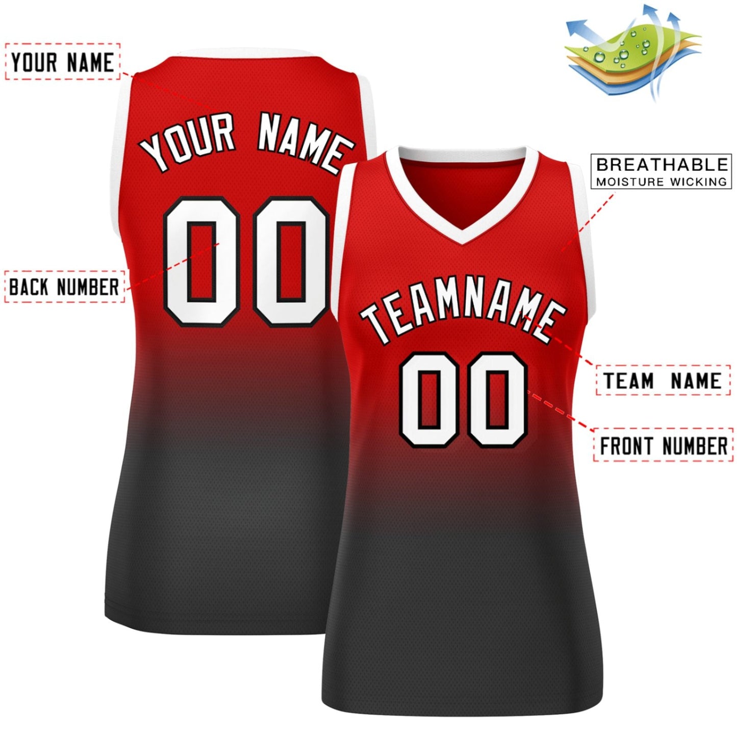 Custom Red Black Gradient Fashion Tops Mesh Basketball Jersey For Women Limited