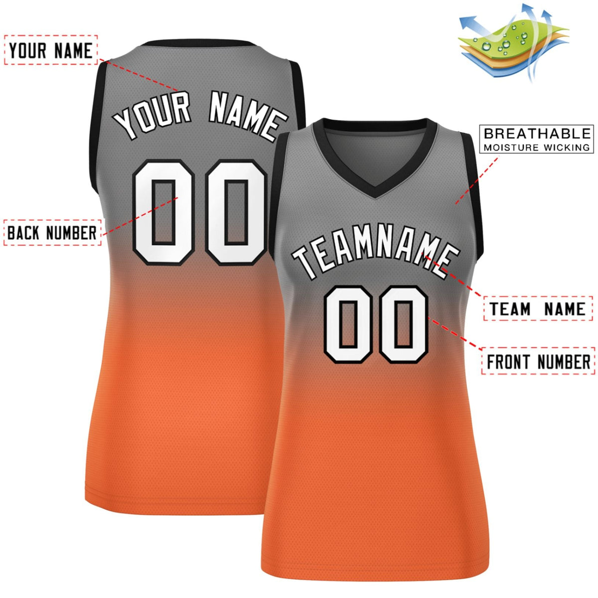 Custom Gray Orange Gradient Fashion Tops Mesh Basketball Jersey For Women Limited