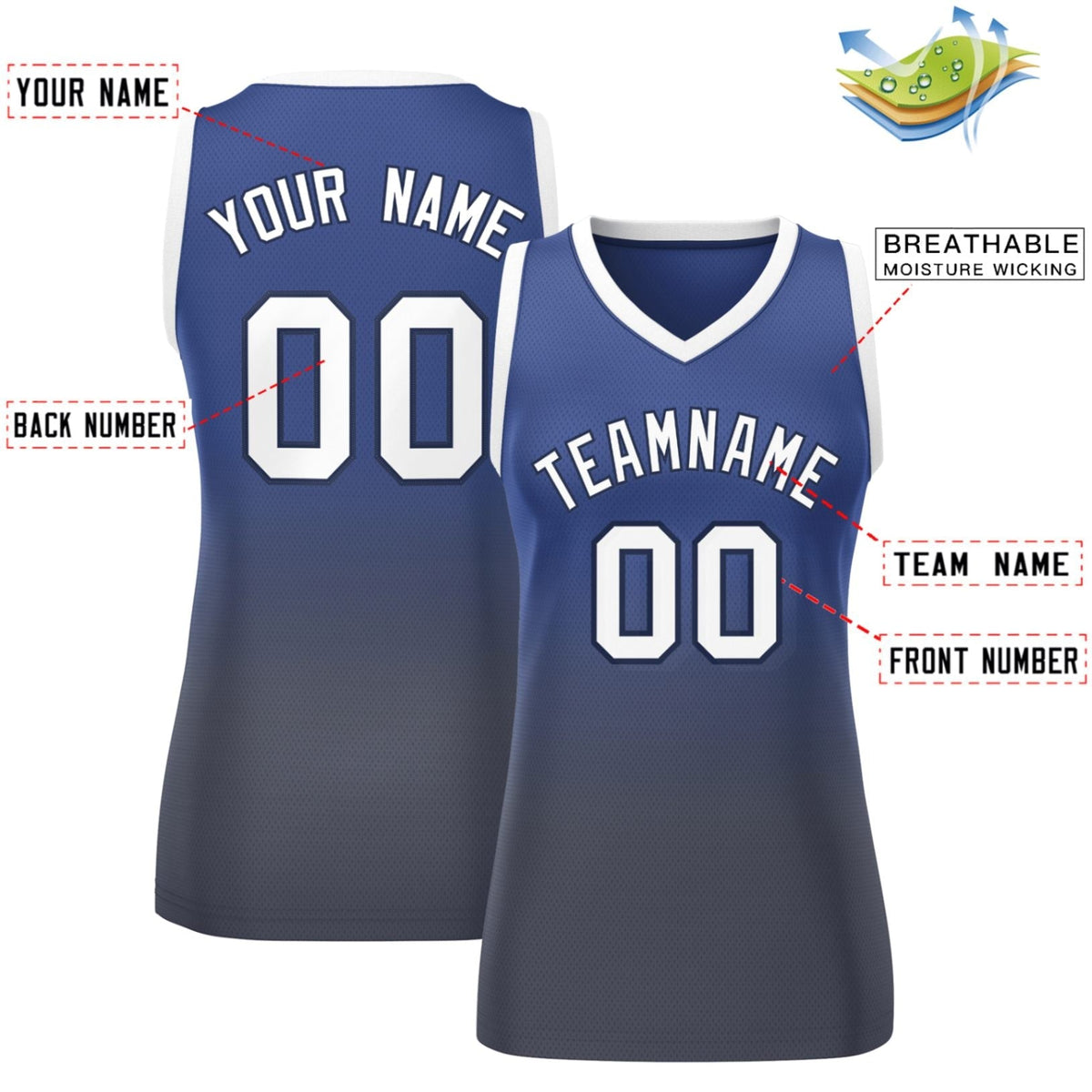 Custom Navy Gray Gradient Fashion Tops Mesh Basketball Jersey For Women Limited