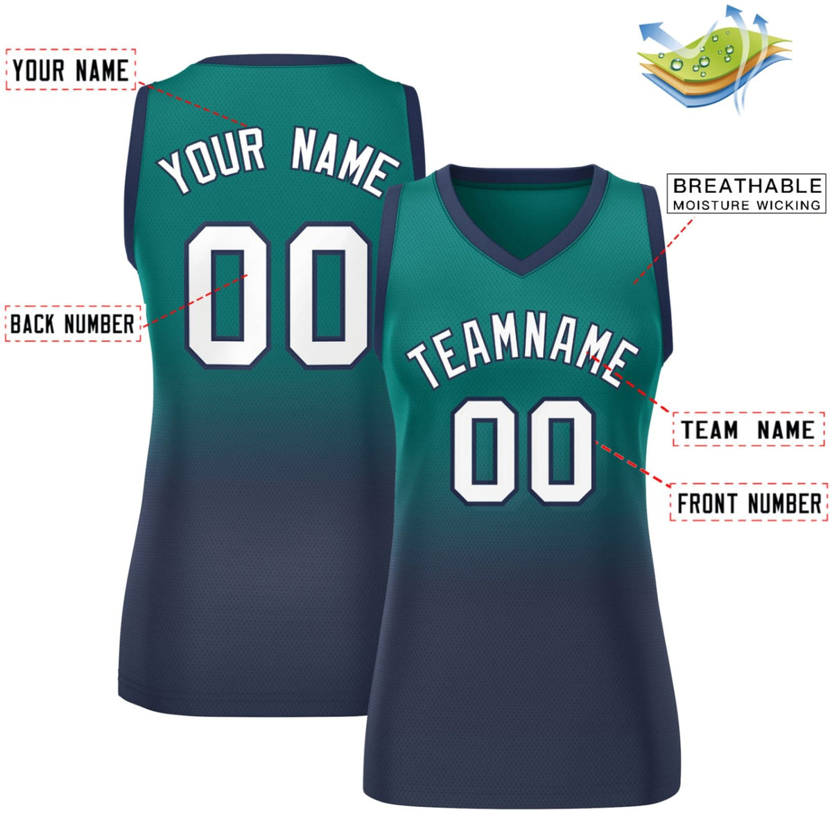 Custom Aqua Navy Gradient Fashion Tops Mesh Basketball Jersey For Women Limited