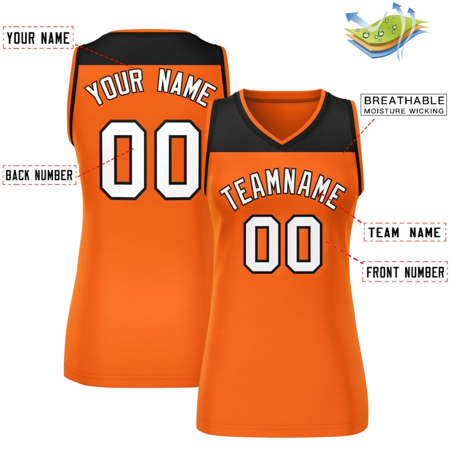 Custom Black Orange Color Block Fashion Tops Mesh Basketball Jersey For Women Limited