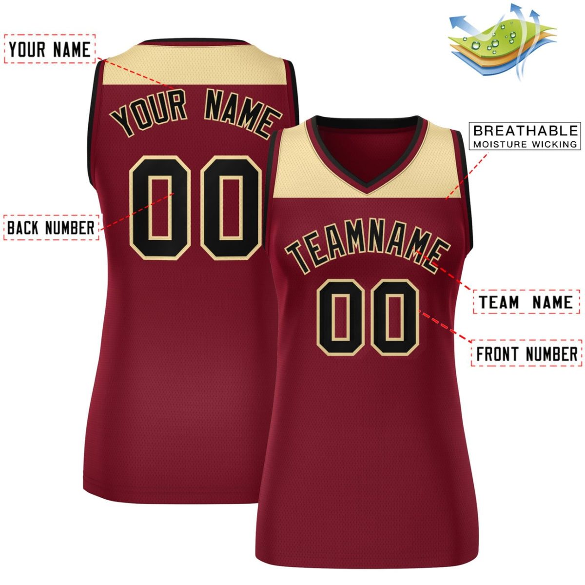 Custom Khaki Crimson Color Block Fashion Tops Mesh Basketball Jersey For Women Limited