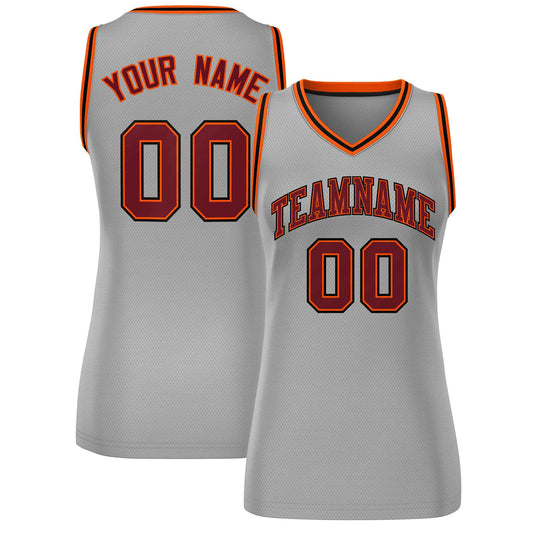 Custom Gray Maroon-Black Classic Tops Mesh Basketball Jersey for Women