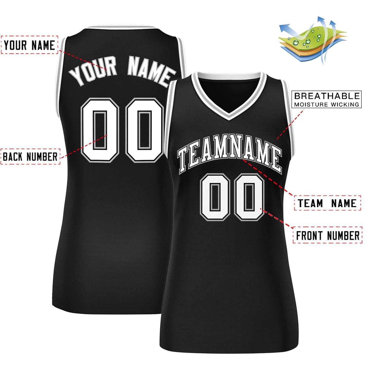 Custom Black White-Gray Classic Tops Mesh Basketball Jersey for Women Limited