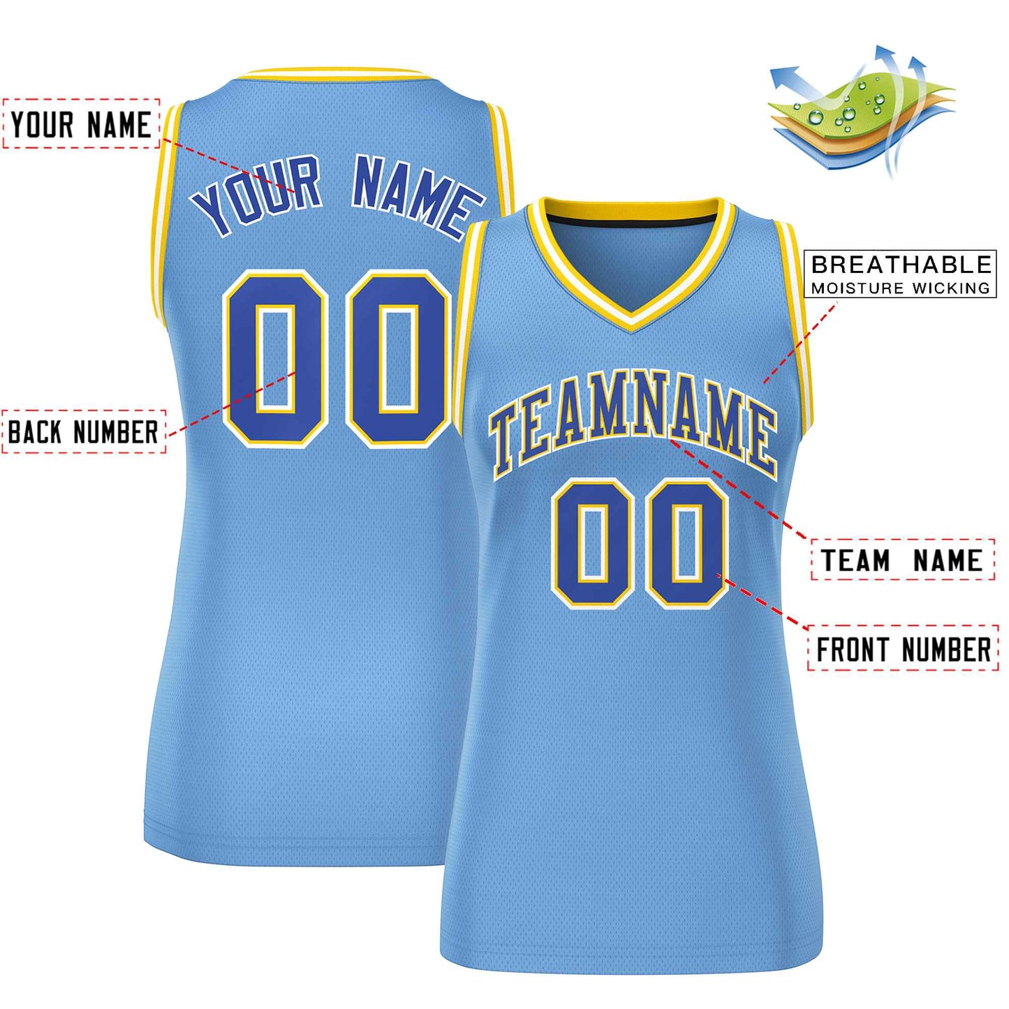 Custom Light Blue Royal-White Classic Tops Mesh Basketball Jersey for Women Limited