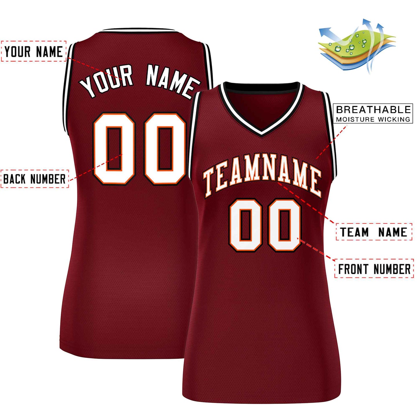Custom Maroon White-Black Classic Tops Mesh Basketball Jersey for Women Limited