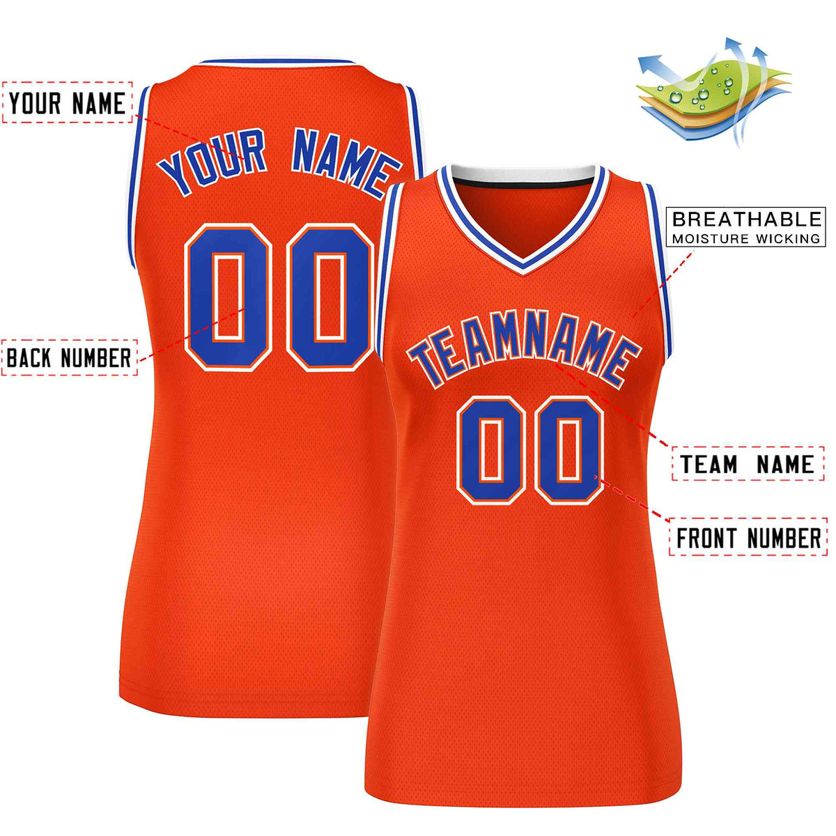 Custom Orange Royal-White Classic Tops Mesh Basketball Jersey for Women Limited